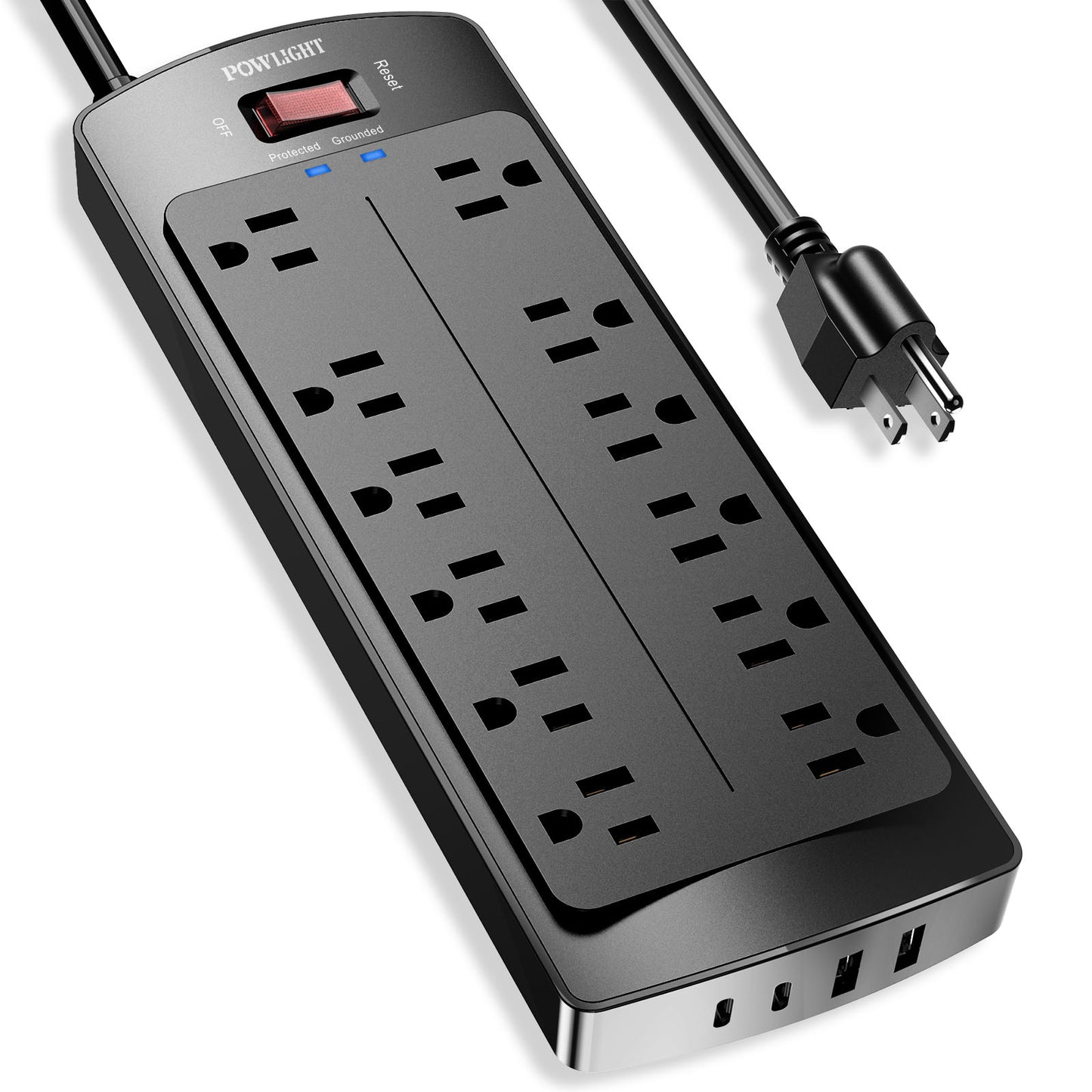 Surge Protector Power Strip with 12 AC Outlets, 4 USB Charging Ports (2 USB-C), 2700J Surge Protection, 6 Ft Extension Cord (1875W/15A) for Home and Office Use