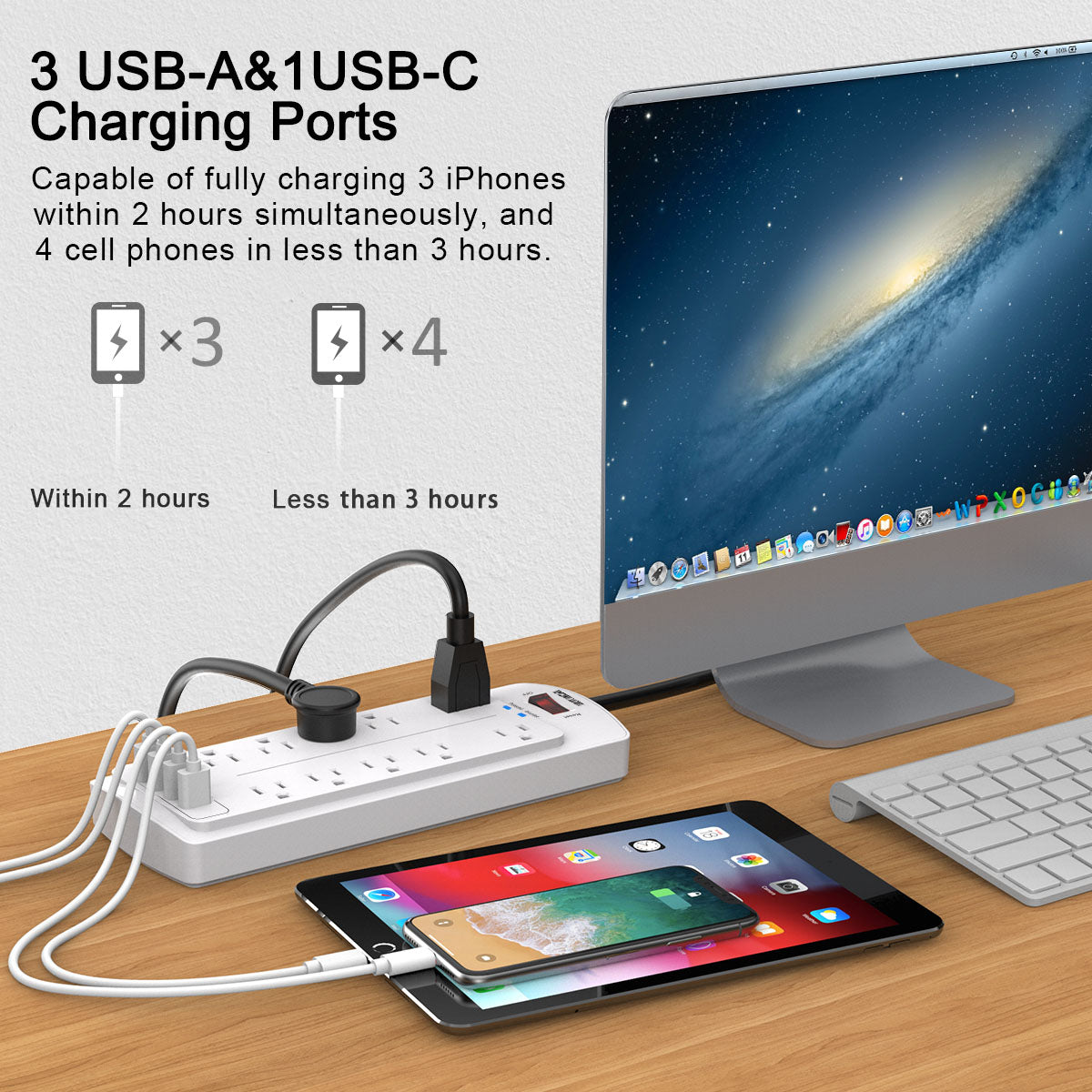 Power Strip Surge Protector - 10 AC Outlets and 4 USB Ports (1 USB-C), 6FT Extension Cord, Overload Protection for Home and Office Use