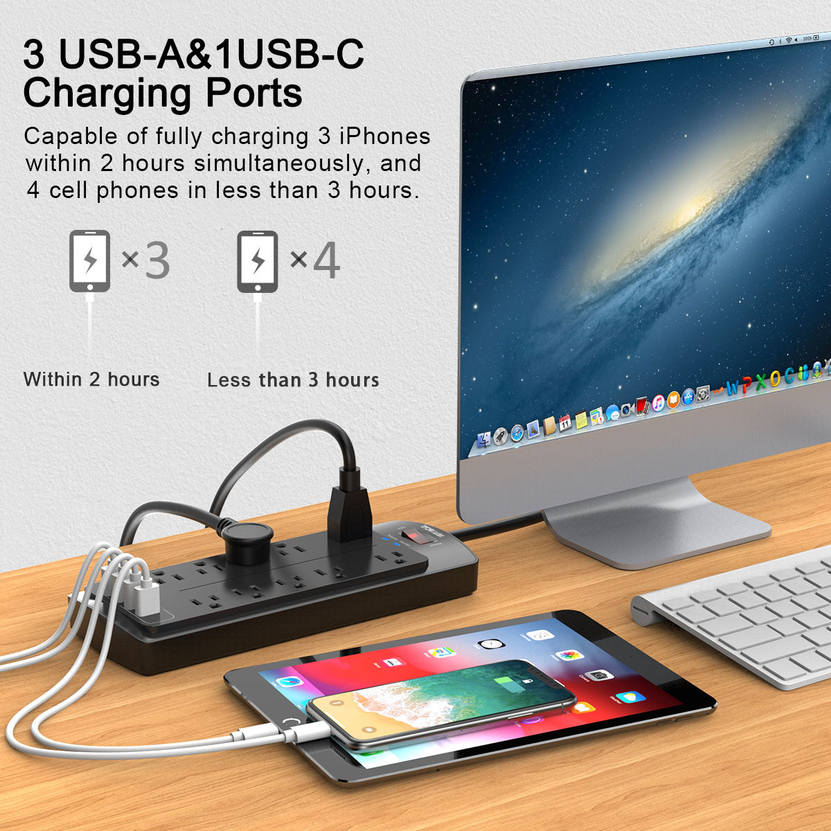 14-in-1 Surge Protector Power Strip - 10 AC Outlets and 4 USB Ports (1 USB-C), 6FT Heavy-Duty Extension Cord, Overload Protection for Home Office Use, Black