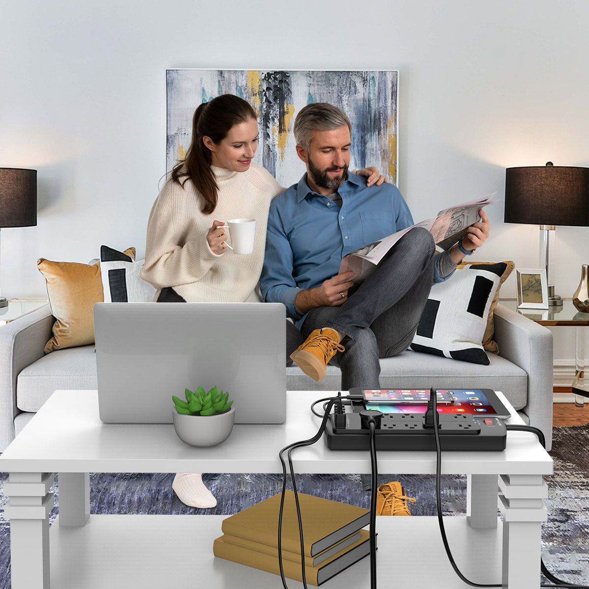 14-in-1 Surge Protector Power Strip - 10 AC Outlets and 4 USB Ports (1 USB-C), 6FT Heavy-Duty Extension Cord, Overload Protection for Home Office Use, Black