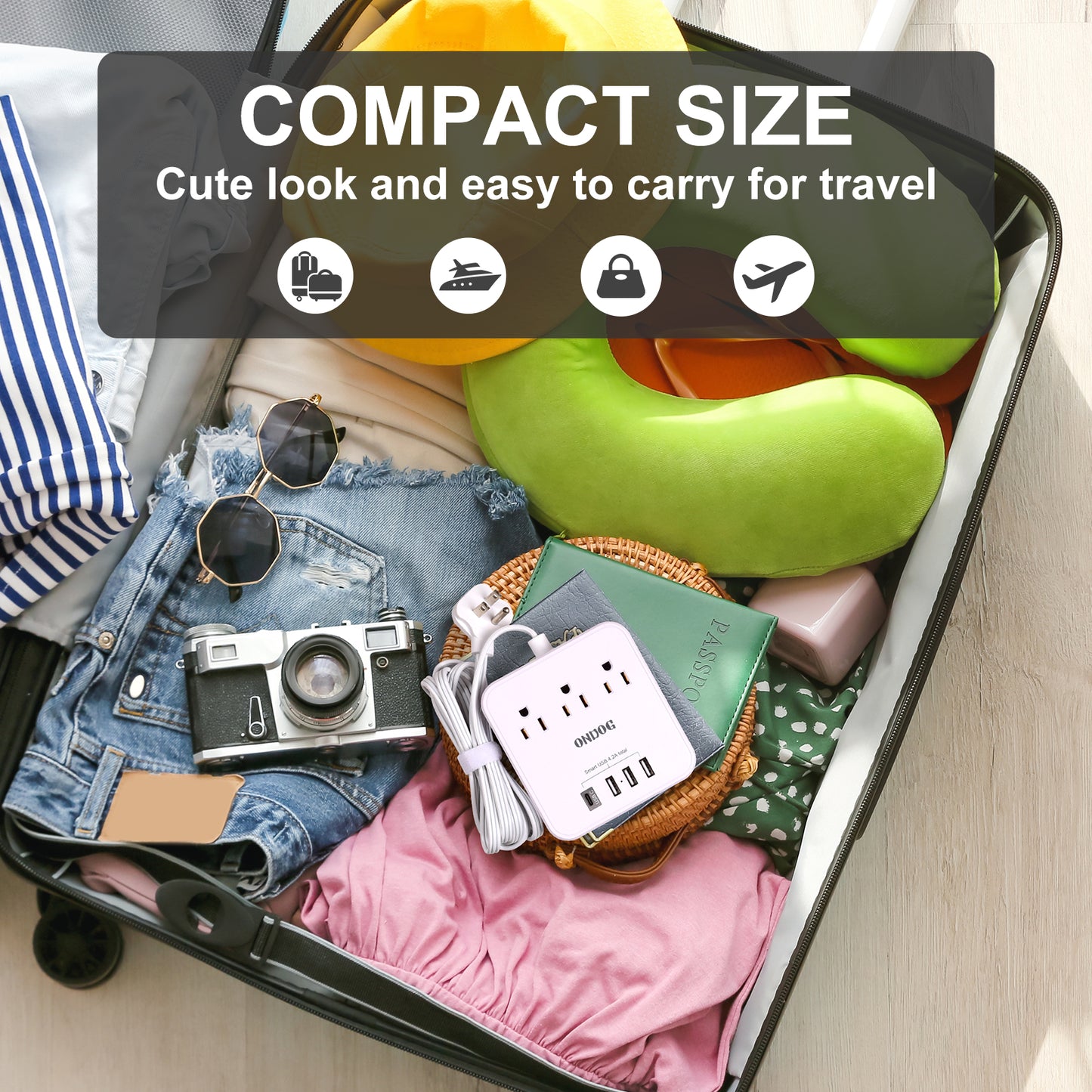 Power Strip with 3 AC Outlets & 4 USB Ports (1 USB-C), No Surge Protection 5 Ft Extension Cord, Suitable for Office, Home and Cruise, White