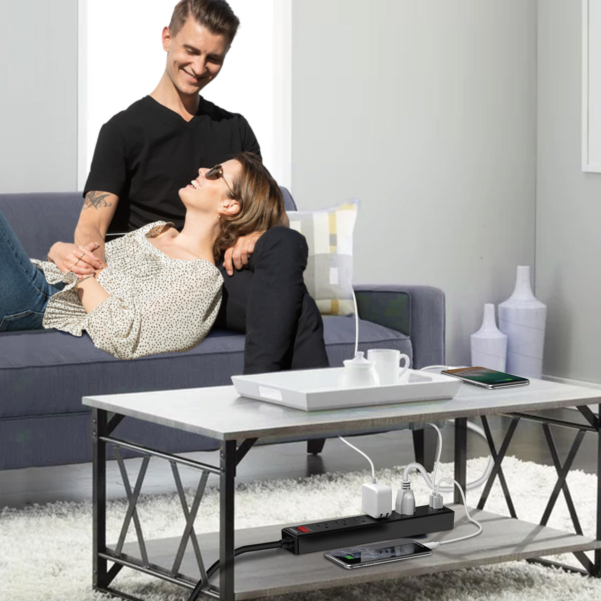 Surge Protector Power Strip with 5 AC Outlets and 3 USB Ports (1 USB-C), 1680J Surge Protection, Compact Design for Home and Office Use