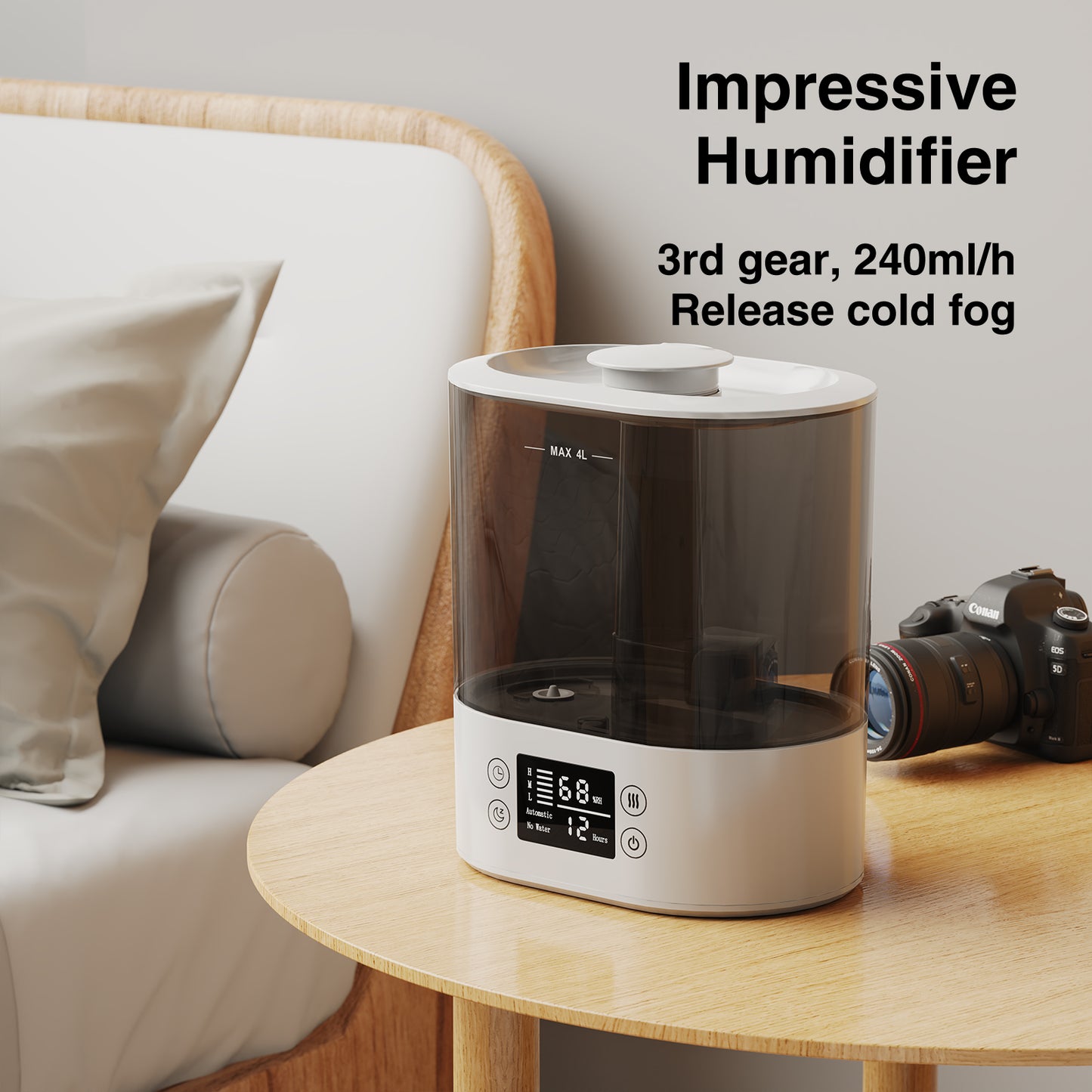 Humidifiers for Bedroom and Home & Baby - 4L Cool Mist Air Humidifiers for Plants, 26db Quiet Top Fill Air Humidifier Lasts Up to 40 Hours, Auto Shut-Off, Super Easy to Fill and Clean