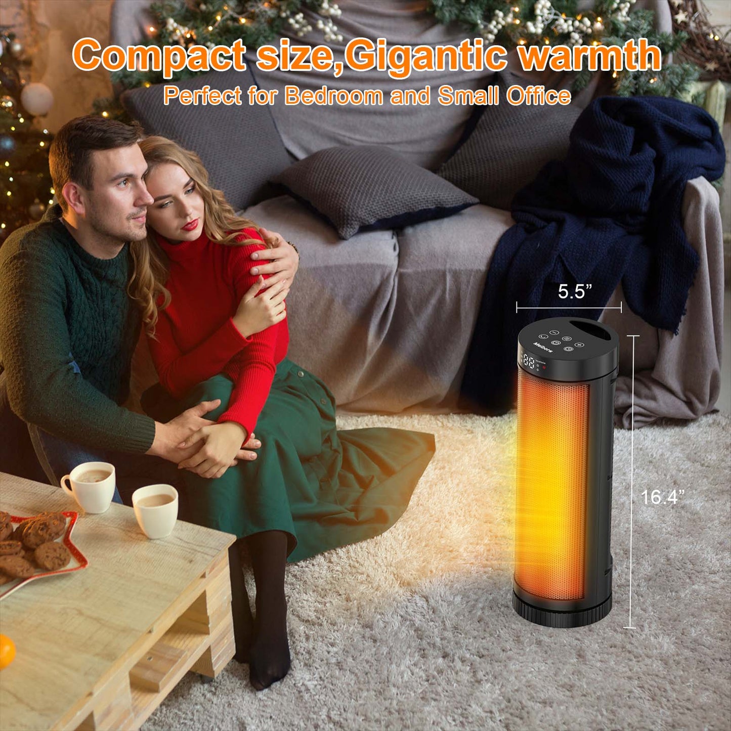 17-Inch PTC Ceramic Space Heater - 3 Heat Settings, 12-Hour Timer, Remote Control, Tip-Over & Overheat Protection, Electric Heater for Bedroom & Office, ETL