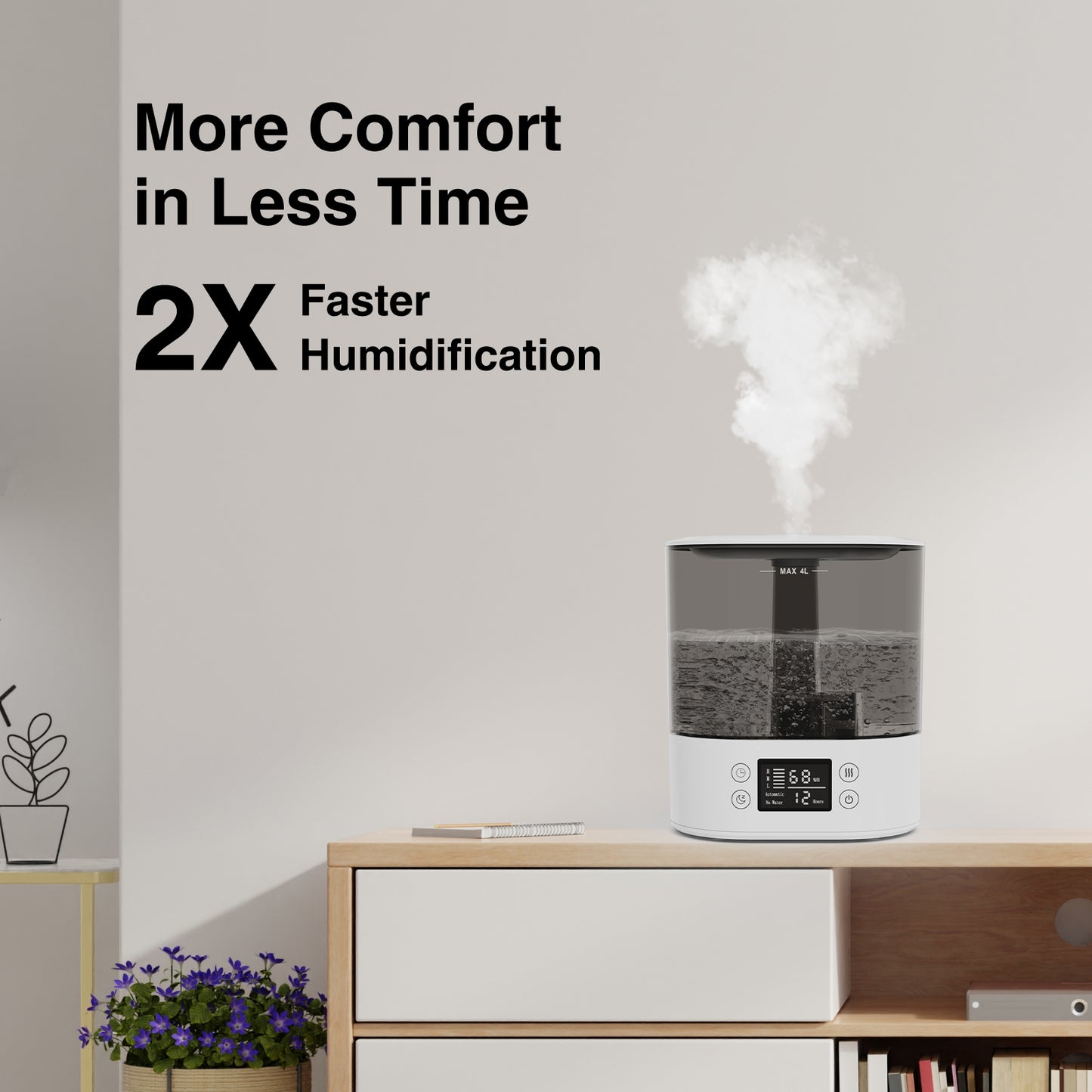 Humidifiers for Bedroom and Home & Baby - 4L Cool Mist Air Humidifiers for Plants, 26db Quiet Top Fill Air Humidifier Lasts Up to 40 Hours, Auto Shut-Off, Super Easy to Fill and Clean