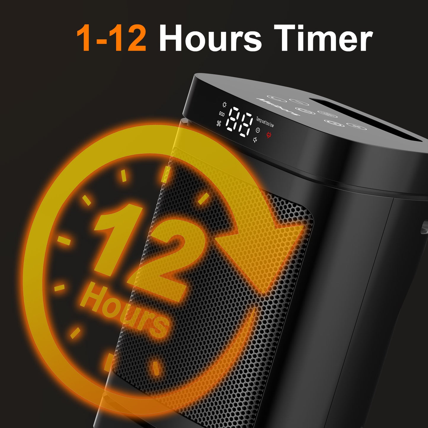 Compact Indoor Space Heater - 3 Heat Settings/ECO Temperature Control, Remote Control with Wide-Angle Oscillation, LED Display, Electric Heater for Home and Office