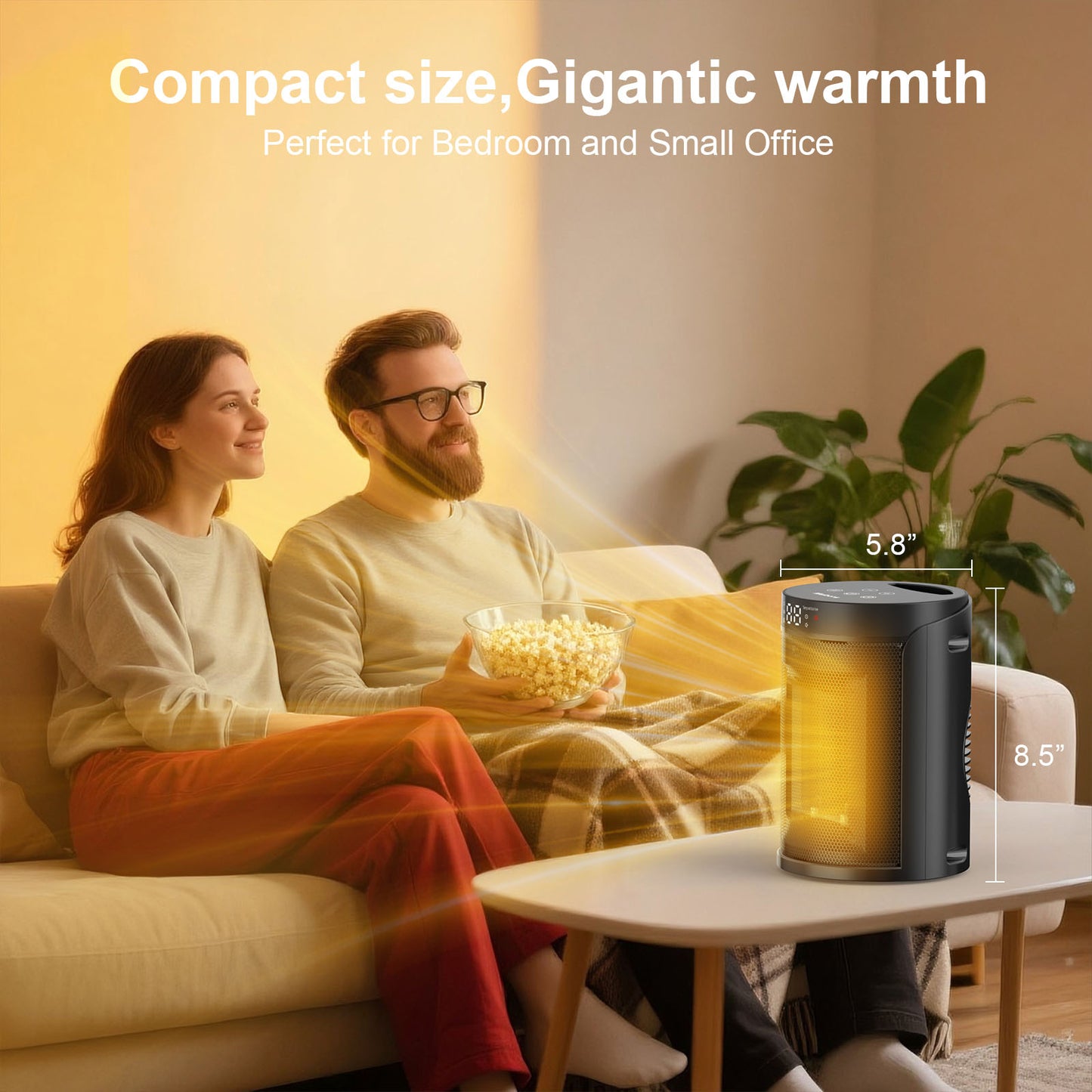 Portable 1500W Ceramic Heater - LED Screen, ECO Mode, Timer & Remote, Suitable for Office and Home, ETL