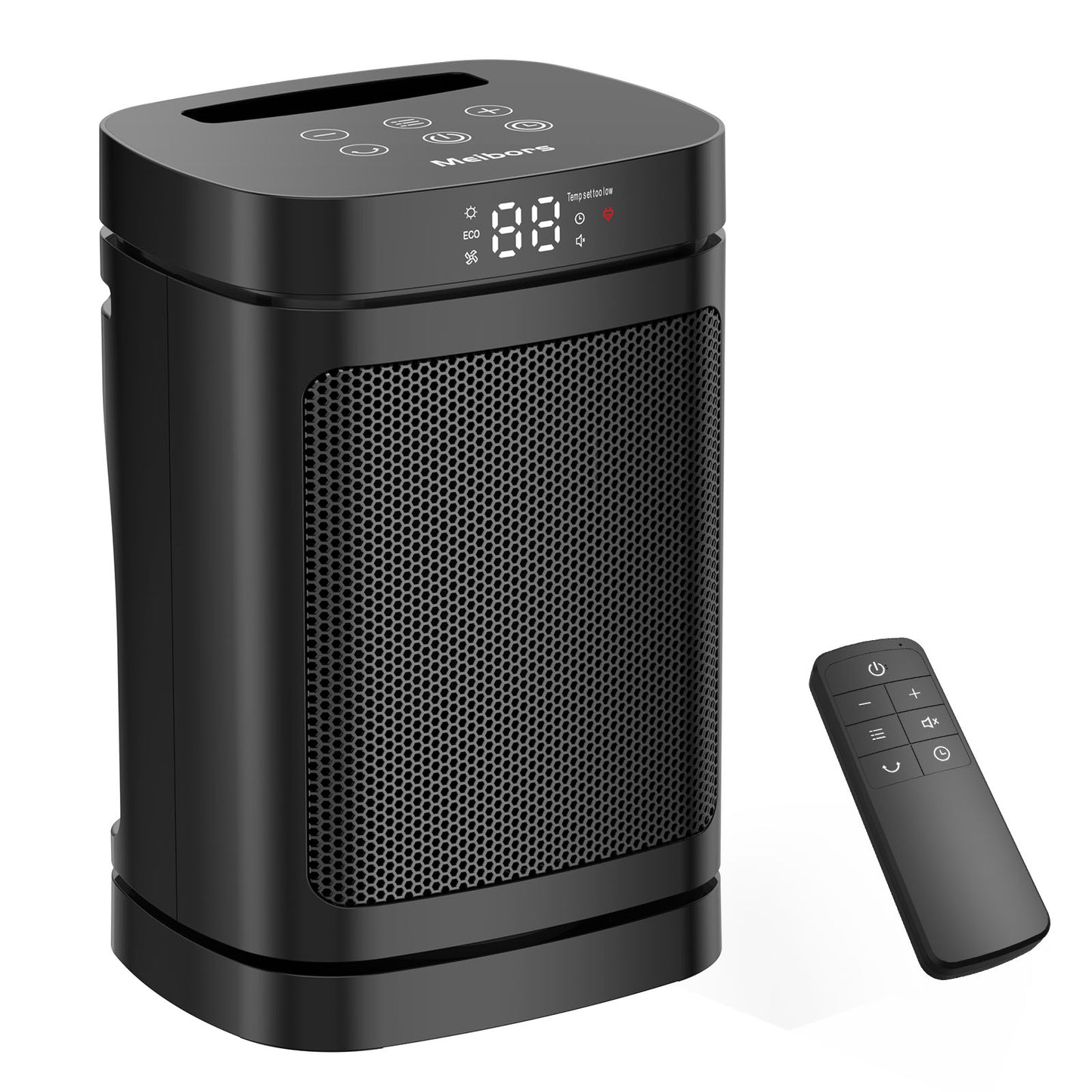 Compact Indoor Space Heater - 3 Heat Settings/ECO Temperature Control, Remote Control with Wide-Angle Oscillation, LED Display, Electric Heater for Home and Office