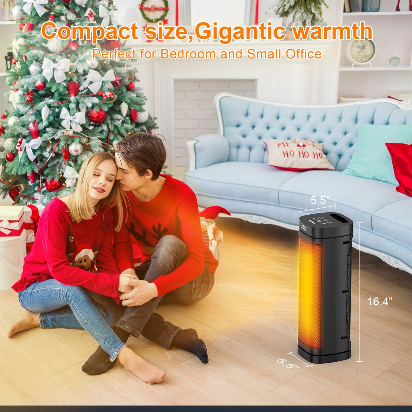 Electric Space Heater with Remote and LED Touchscreen, 700W/1000W/1500W Adjustable Heat, 12-Hour Timer, Compact Space Heater for Home & Office