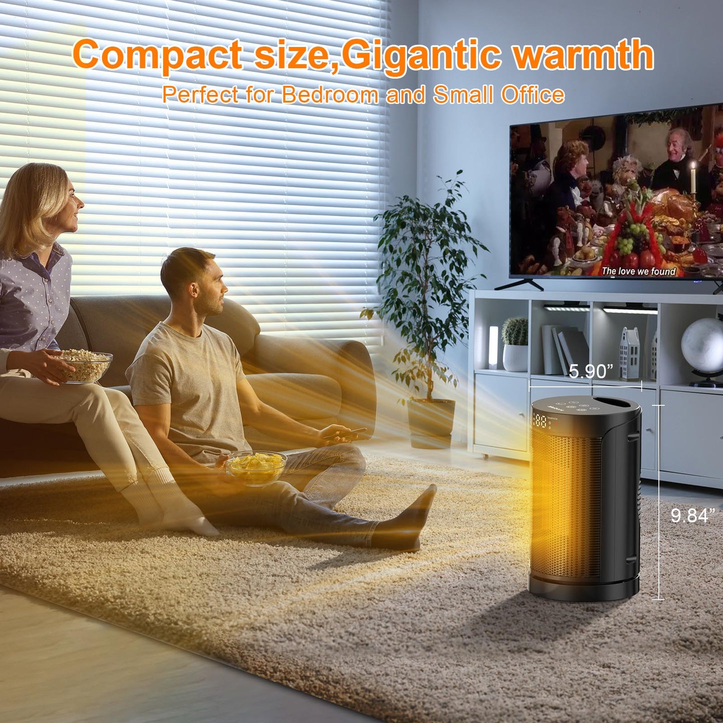 Portable Electric Heater - LED Screen and 3 Modes, ECO Temperature Control, Remote & Oscillating, Space Heater for Office, Bedroom