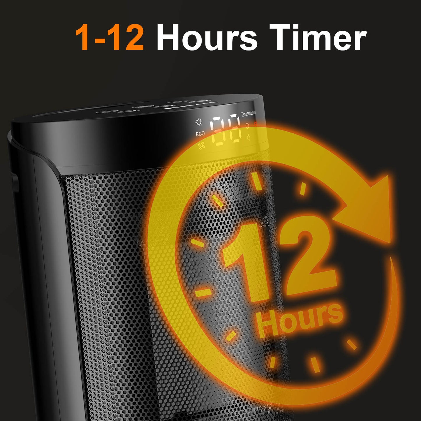 Portable Electric Heater - LED Screen and 3 Modes, ECO Temperature Control, Remote & Oscillating, Space Heater for Office, Bedroom