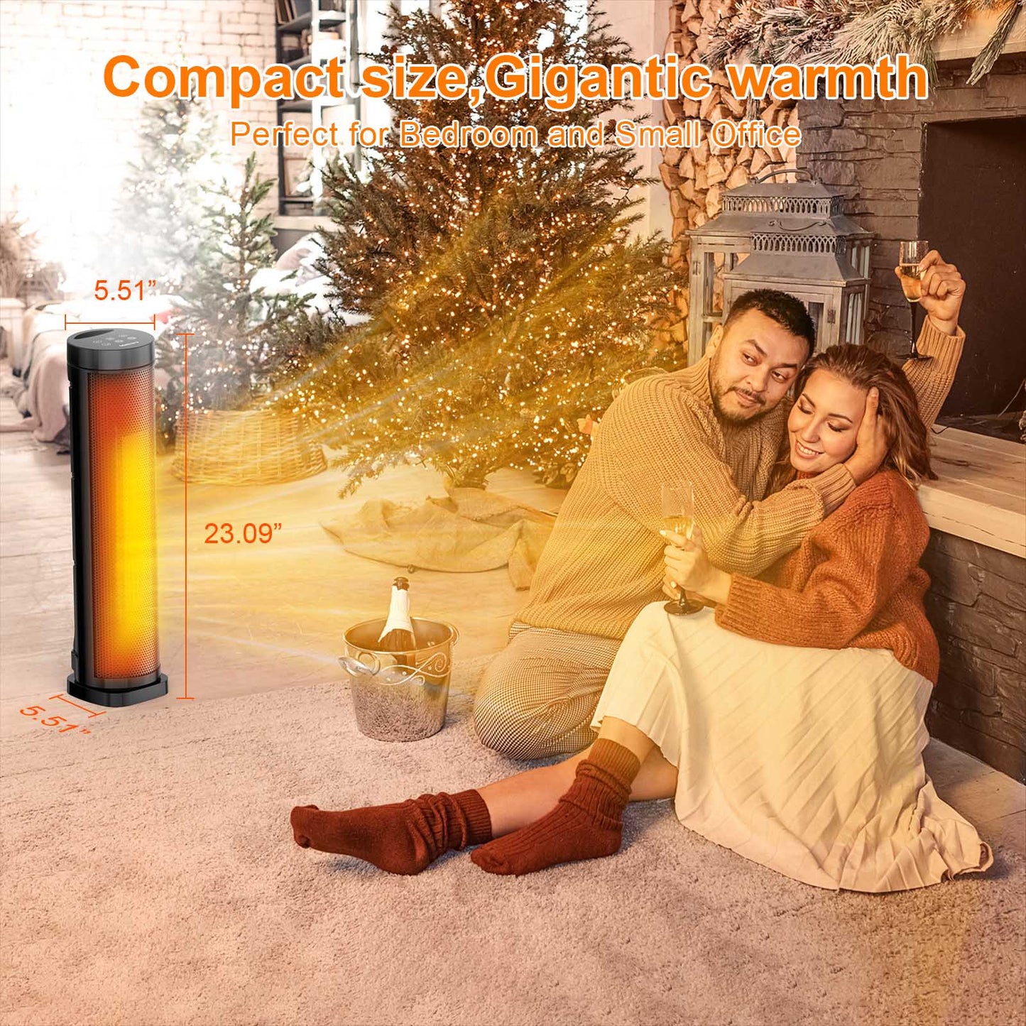 1500W Portable Ceramic Space Heater with Remote, Thermostat & Oscillation for Bedroom and Office