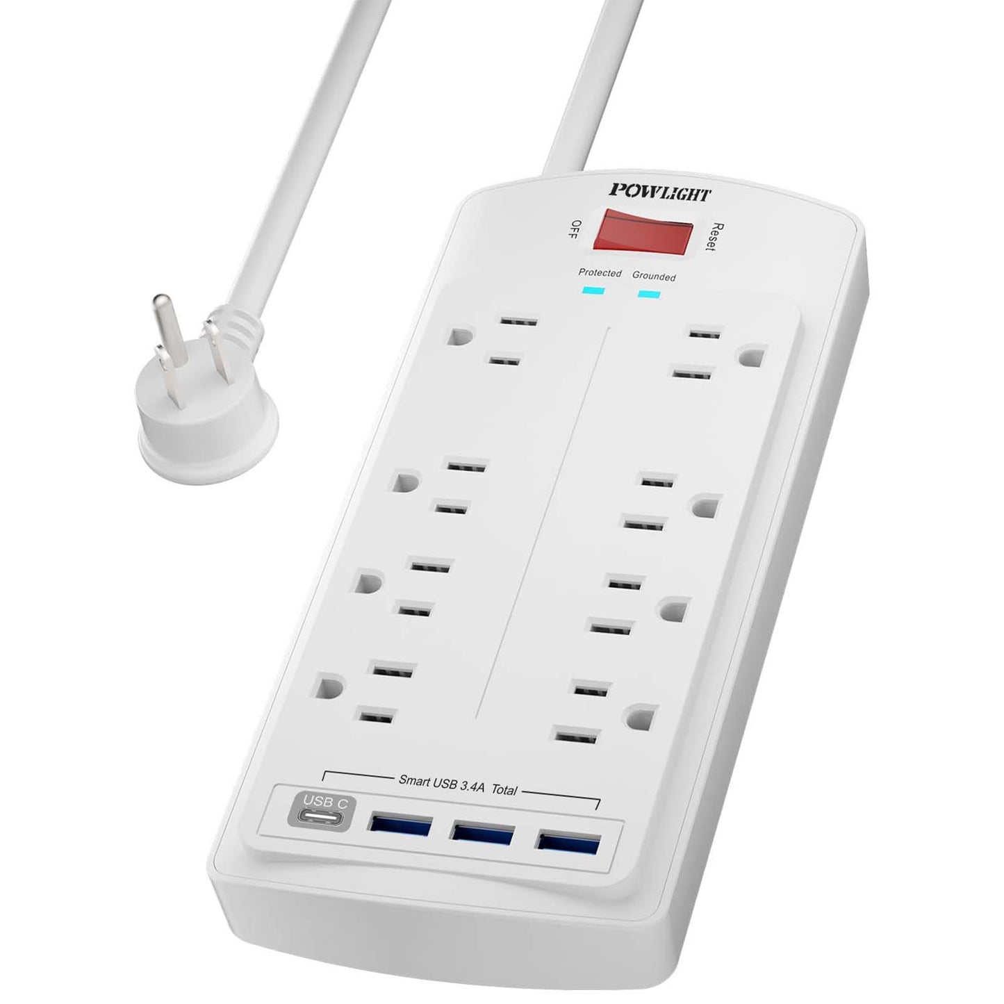 Surge Protector with USB, 8 Widely Spaced Outlets and 4 USB Ports (USB-C), 6FT Cord, 2700J, for Home Office Electronics, ETL