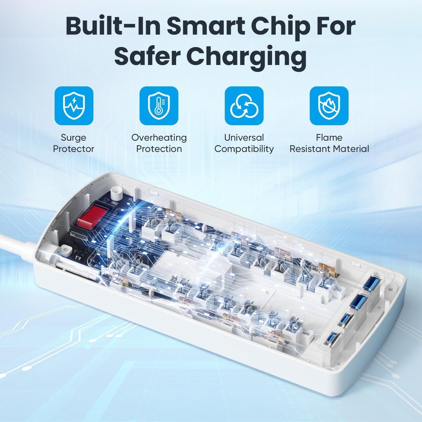 Surge Protector with USB, 8 Widely Spaced Outlets and 4 USB Ports (USB-C), 6FT Cord, 2700J, for Home Office Electronics, ETL