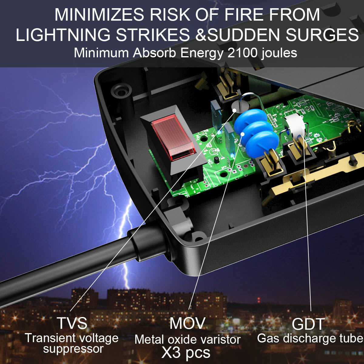 14-in-1 Surge Protector Power Strip - 10 AC Outlets and 4 USB Ports (1 USB-C), 6FT Heavy-Duty Extension Cord, Overload Protection for Home Office Use, Black