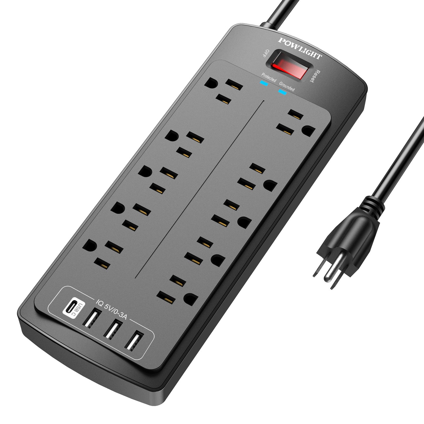 14-in-1 Surge Protector Power Strip - 10 AC Outlets and 4 USB Ports (1 USB-C), 6FT Heavy-Duty Extension Cord, Overload Protection for Home Office Use, Black