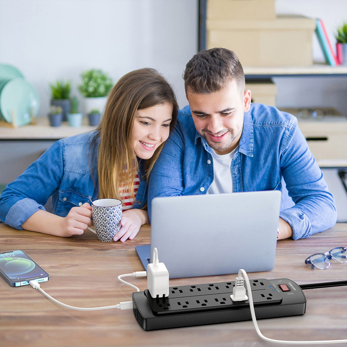 Surge Protector Power Strip with 12 AC Outlets, 4 USB Charging Ports (2 USB-C), 2700J Surge Protection, 6 Ft Extension Cord (1875W/15A) for Home and Office Use