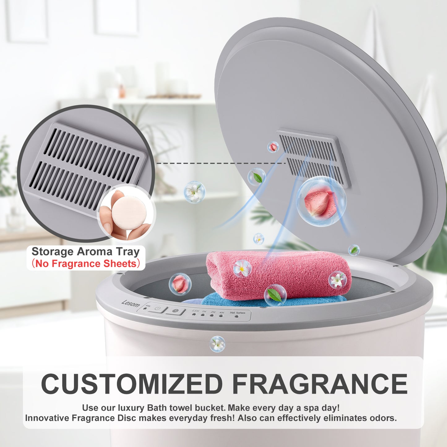 Electric Towel Warmer Bucket, 20L Capacity with Wooden Lid, 2 Large 40x70 Towels, 450W Fast Heating for Bathroom Use