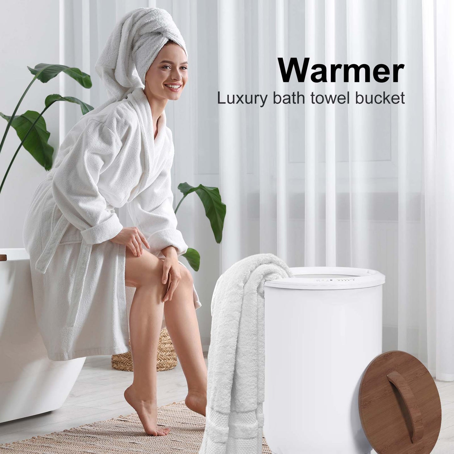 Large Towel Warmer for Bathroom - Heated Towel Warmers Bucket, Wooden Lid, Auto Shut Off, Fits Up to Two 40"X70" Oversized Towels, Best Ideals