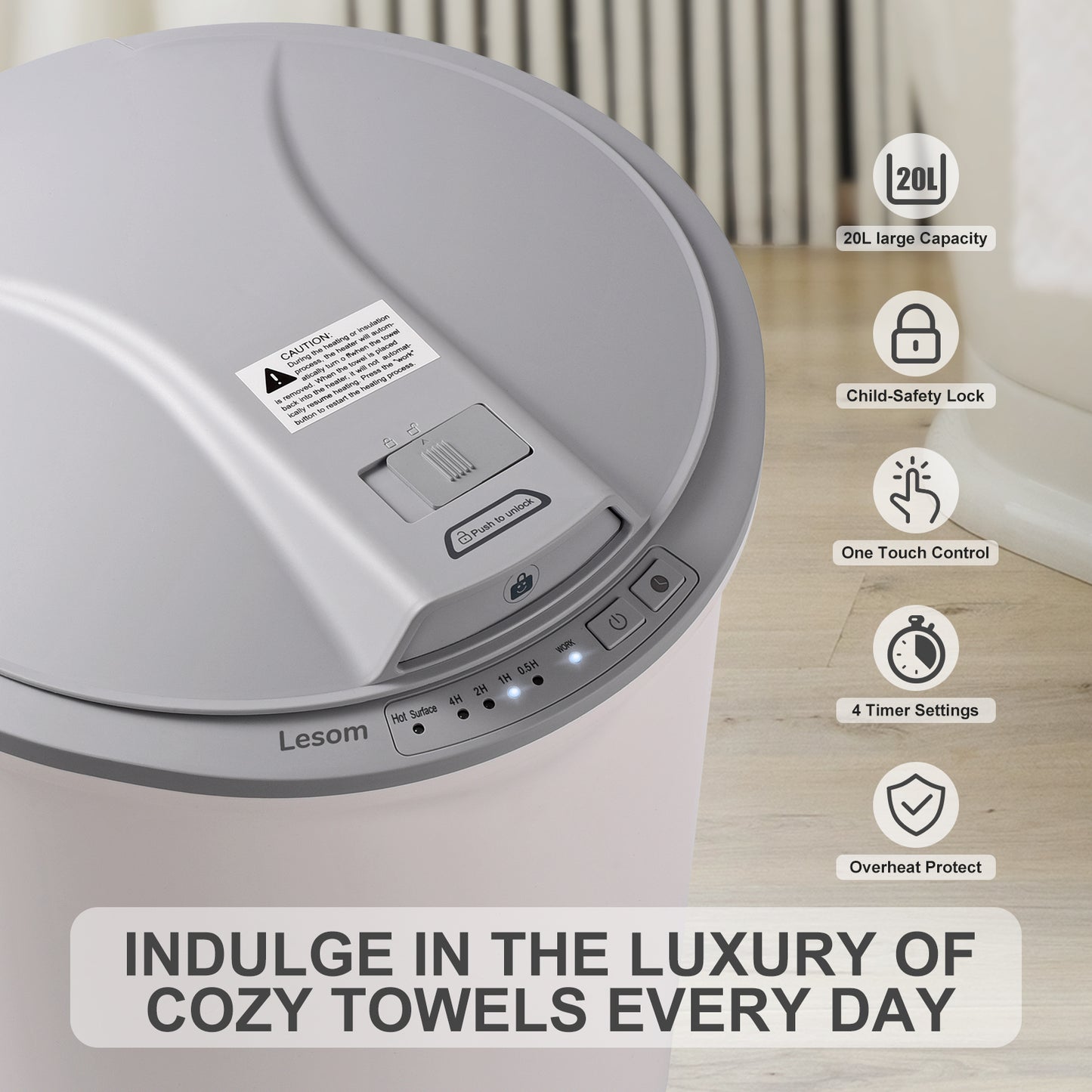 20L Towel Warmer Bucket - 450W Fast Heating with Timer, One-Touch Operation, Ideal for Bathroom & Home Use