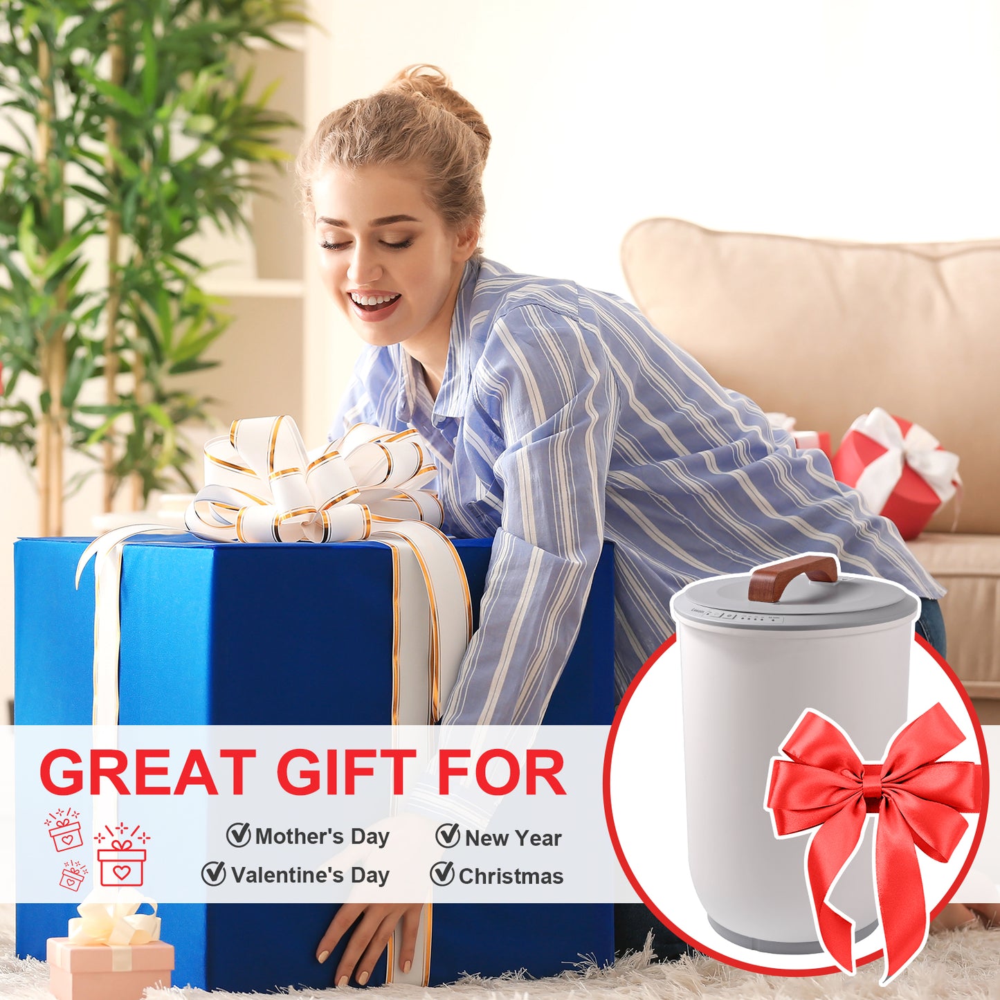 Electric Towel Warmer Bucket, 20L Capacity with Wooden Lid, 2 Large 40x70 Towels, 450W Fast Heating for Bathroom Use