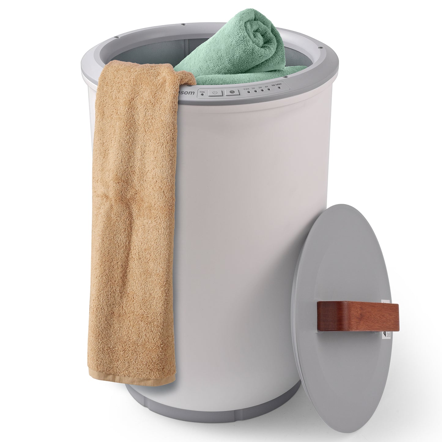 Electric Towel Warmer Bucket, 20L Capacity with Wooden Lid, 2 Large 40x70 Towels, 450W Fast Heating for Bathroom Use