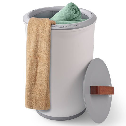 Electric Towel Warmer Bucket, 20L Capacity with Wooden Lid, 2 Large 40x70 Towels, 450W Fast Heating for Bathroom Use