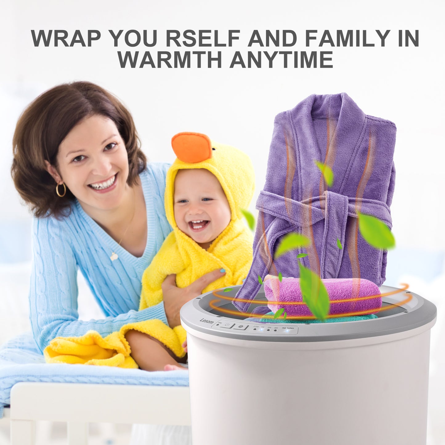 Electric Towel Warmer Bucket, 20L Capacity with Wooden Lid, 2 Large 40x70 Towels, 450W Fast Heating for Bathroom Use